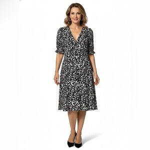 H&M 100% Viscose Button Front Mini Dress Puff Sleeves Animal Print Sz XXS NWOT